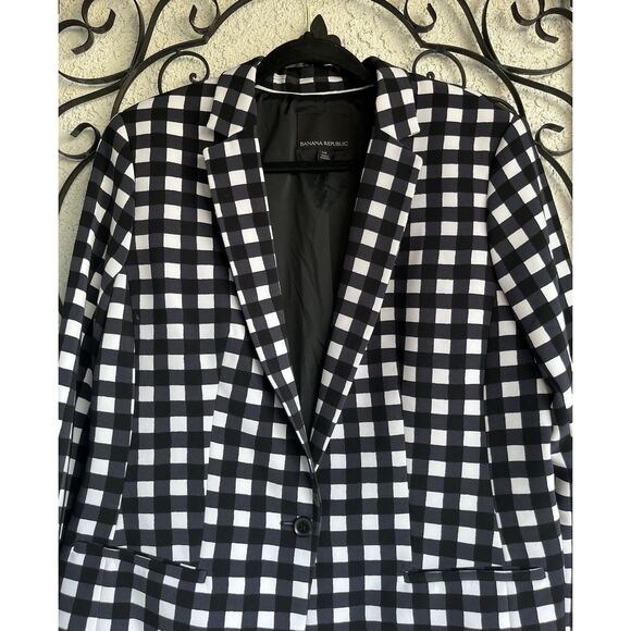 Banana RepublicGingham 1 Button Blazer - Size 14 / White/Black - Picture 5 of 13